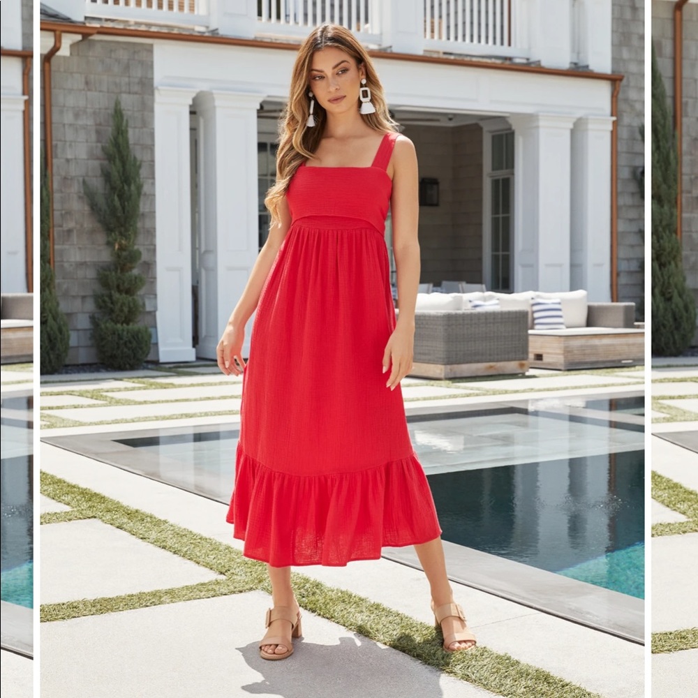 Red Cotton Midi Dress